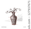 Hand Drawn Vase with Flowers 127937671