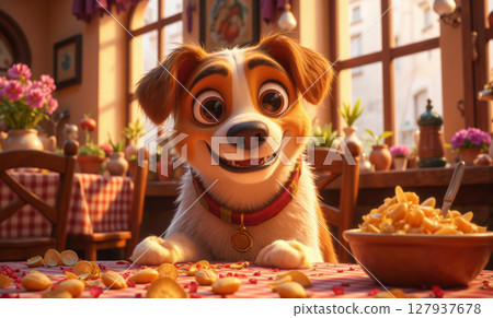Adorable Happy 3D Cartoon Dog Eating 127937678