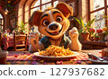 Adorable Happy 3D Cartoon Dog Eating 127937682