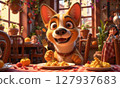 Adorable Happy 3D Cartoon Dog Eating 127937683