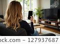 Mockup Photo Woman Sofa Living Room 127937687