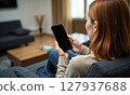 Mockup Photo Woman Sofa Living Room 127937688
