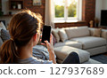 Mockup Photo Woman Sofa Living Room 127937689
