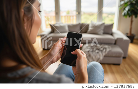 Mockup Photo Woman Sofa Living Room 127937692