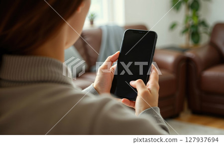 Mockup Photo Woman Sofa Living Room 127937694