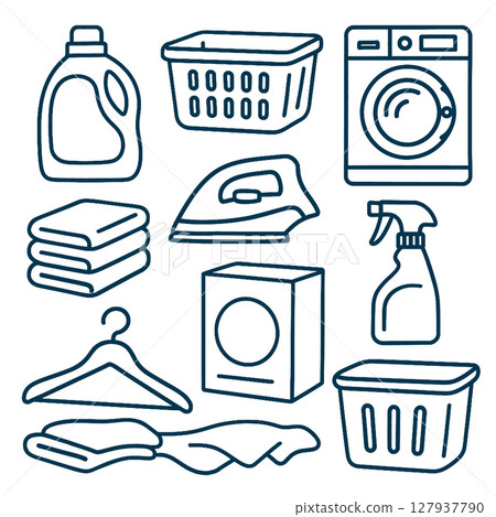 Laundry items including detergent, baskets, and iron create clean atmosphere Laundry items including detergent, baskets, and iron create clean atmosphere 127937790