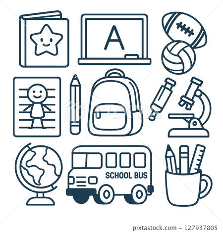 School supplies, education, learning tools, and fun activities create vibrant atmosphere 127937805