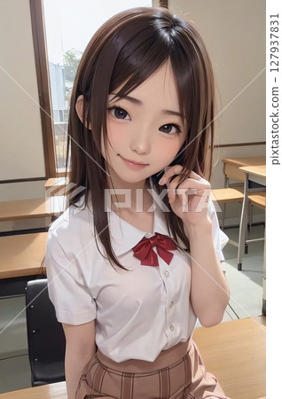 Smiling high school girl in a school classroom 127937831