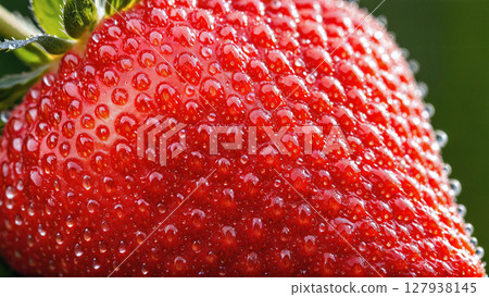 鮮紅色草莓的特寫鏡頭,上面覆蓋著淡水滴 鮮紅色草莓的特寫鏡頭,上面覆蓋著淡水滴 127938145