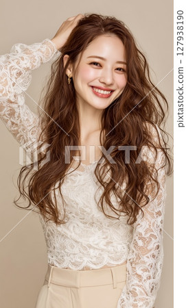 Beautiful woman portrait in white lace top 127938190