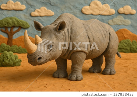 Clay cartoon style white rhino 127938452