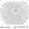 A large, detailed vector illustration of a spider web for a background, suitable for Halloween, with a creepy and scary feel, and no people. 127938571