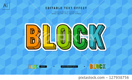 積木玩具風格的文字效果。可編輯的圖形樣式模板。 127938756