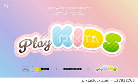 為兒童設計的淺色調文字效果。可編輯的圖形樣式模板。 127938768