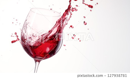 Red wine poured into glass with splashes 127938781