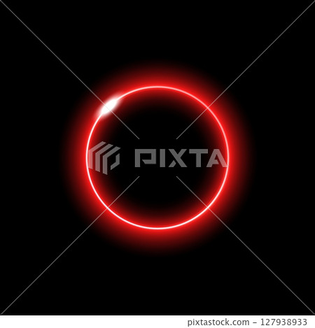 Neon red circle with glowing effect representing energy and futuristic technology 127938933