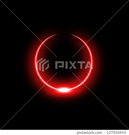 Neon red circle with energetic glow and vibrant arc for futuristic tech interfaces 127938934