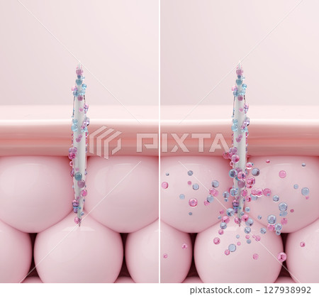 Cosmetic medicine: Microneedle skin penetration and release of beauty ingredients 3DCG illustration 127938992