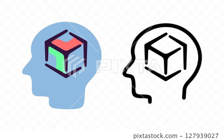 Human head with 3D cube inside and modeling, graphic design. Cybernetic, artificial intelligence, measurement and dimensions, vector design and illustration Human head with 3D cube inside and modeling, graphic design. Cybernetic, artificial intelligence, measurement and dimensions, vector design and illustration 127939027