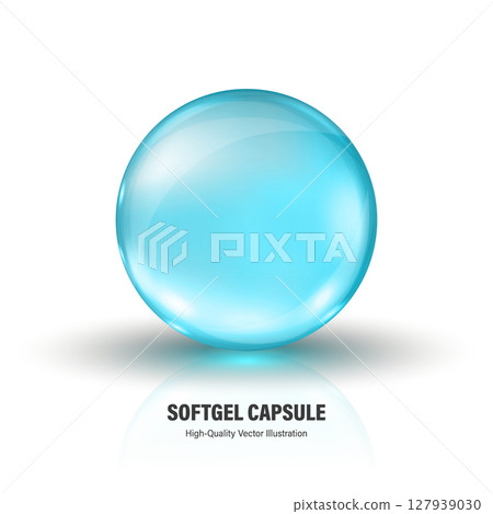 Vector 3d Realistic Blue Softgel Capsule, Isolated. Realistic Blue Gel Pill Icon. Transparent Medicine Pill, Vitamin Capsule, Supplement Icon, Medical Vector, Healthcare Illustration 127939030