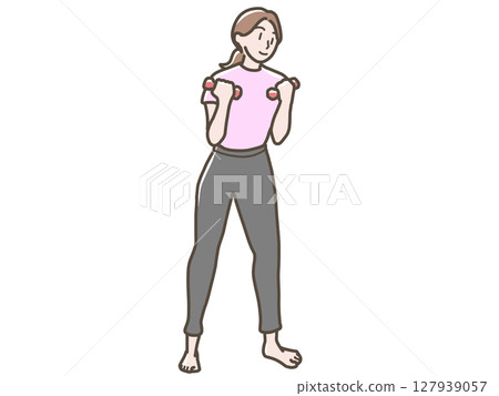 Illustration of a woman exercising with dumbbells Illustration of a woman exercising with dumbbells 127939057