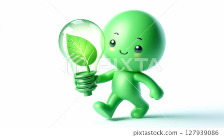 3D figure with a green lamp to raise awareness about protecting planet earth 127939086
