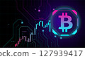 Digital cryptocurrency market analysis with glowing bitcoin symbol 127939417