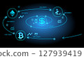Digital currency exchange flow with dollar symbol and crypto icons on neon interface 127939419