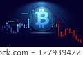 Cryptocurrency market trading chart with prominent bitcoin symbol in digital finance theme 127939422