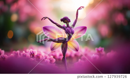 Human dancer figure formed by flowers and leaves. Fantasy concept 127939726