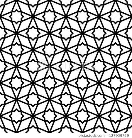 Seamless arabic geometric ornament in black color. Seamless arabic geometric ornament in black color. 127939739