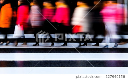 Dynamic city crowd vibrant motion blur of diverse people walking Dynamic city crowd vibrant motion blur of diverse people walking 127940156