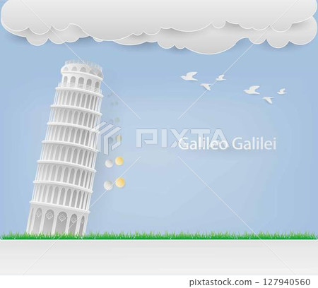 illustration of physics, illustration of physics, THE LAW OF FALLING BODIES, Galileo's law of inertia, Newton First Law of Motion, free falling objects, Pisa tower illustration of physics, illustration of physics, THE LAW OF FALLING BODIES, Galileo's law of inertia, Newton First Law of Motion, free falling objects, Pisa tower 127940560
