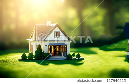 A miniature house on the lawn A miniature house on the lawn 127940625