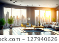 High floor room with large windows 127940626