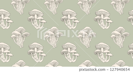 Seamless pattern with hand drawn honey mushrooms. Printable background, fabric, textile, wallpaper. 127940654