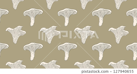 Seamless pattern with hand drawn chanterelle mushrooms. Background for printing, fabric, textile, wallpaper. 127940655