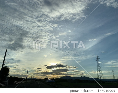 Clouds illuminated by the setting sun Clouds illuminated by the setting sun 127940905