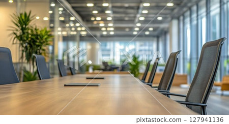 Modern Office Conference Room with Table, Chairs and Natural Light. Collaboration Space, Business Meeting, Workplace Design. Minimalist Interior, Professional Environment, Teamwork Area. Modern Office Conference Room with Table, Chairs and Natural Light. Collaboration Space, Business Meeting, Workplace Design. Minimalist Interior, Professional Environment, Teamwork Area. 127941136