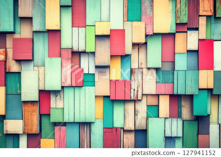 Colorful Wood Blocks Form Abstract Pattern, Textures and Shapes Design Background. 127941152