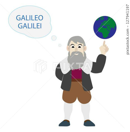 illustration of physics, Galileo theory of the world, Galileo belief in Copernicus theory that Earth and all other planets revolve around the Sun, heliocentric center model 127941197
