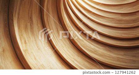 Curved Wood Grain Creates a Swirling Pattern with Smooth Texture and Warm Lighting, Modern Design Element Curved Wood Grain Creates a Swirling Pattern with Smooth Texture and Warm Lighting, Modern Design Element 127941262