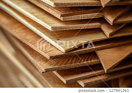Stack of Wood Sheets Shows Variety of Textures and Wood Grains, Carpentry Materials 127941263