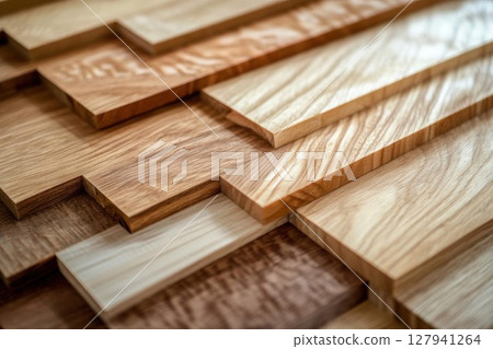 Wood Planks Displayed Showcasing Variety of Grains and Colors, Natural Material Theme Wood Planks Displayed Showcasing Variety of Grains and Colors, Natural Material Theme 127941264