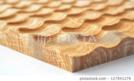 Wood Grain Creates Wavy Texture on Surface, Showcasing Craftsmanship and Natural Beauty. Woodworking Project. 127941279
