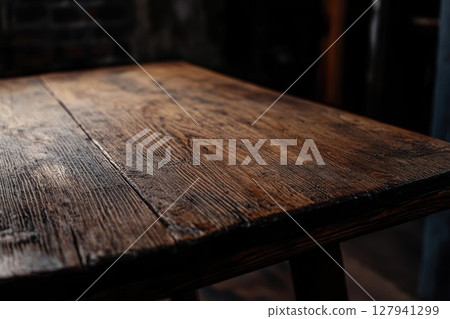 Dark Wood Table Surface Shows Rustic Texture and Craftsmanship, Interior Design Elements 127941299