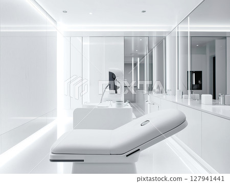 Futuristic white beauty clinic interior with minimal design Futuristic white beauty clinic interior with minimal design 127941441