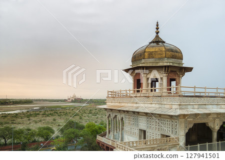 Agra Fort, India "Musamman Burj" and Taj Mahal Agra Fort, India "Musamman Burj" and Taj Mahal 127941501