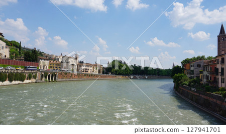 Aerial view of Verona. View of the city from River Adige, Verona 127941701