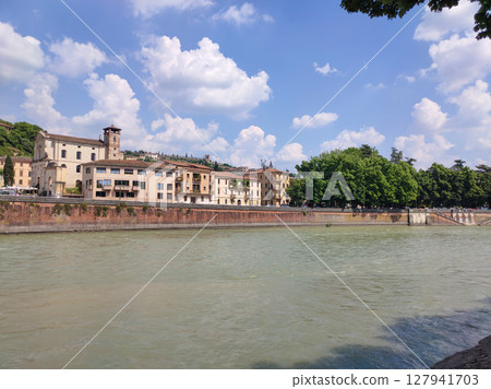 Aerial view of Verona. View of the city from River Adige, Verona 127941703